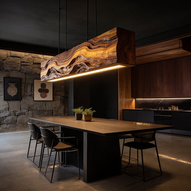 Solid Wood Linear Pendant Light with Natural Grain Statement