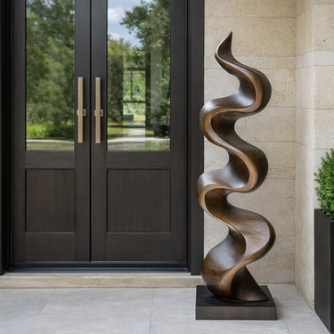 Twisted Abstract Solid Wood Sculpture Handcrafted Modern Wooden Floor Art Statue