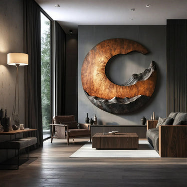 Handcarved Solid Wood Abstract Circle Wall Art Large Sculptural Wooden Wall Decor