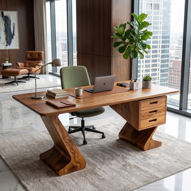 Executive Writing Desk With Integrated Drawer Pedestal
