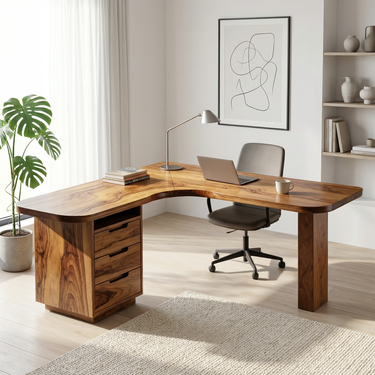L Shaped Writing Desk With Integrated Storage Pedestal