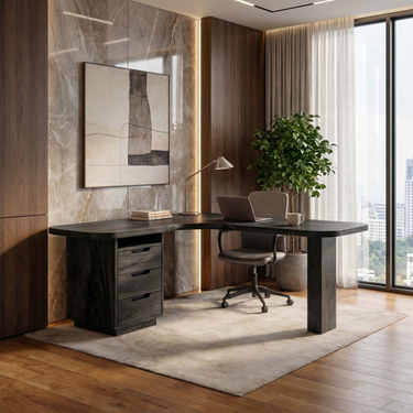 L Shaped Writing Desk With Integrated Storage Pedestal