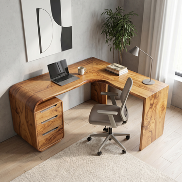 Corner Writing Desk With Waterfall Storage Pedestal