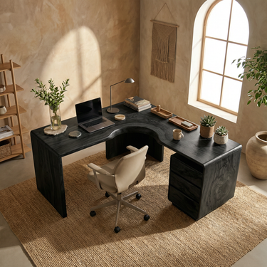 Organic Corner Desk With Integrated Drawer Pedestal