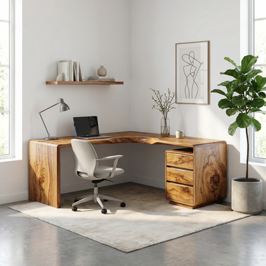 Organic Corner Desk With Integrated Drawer Pedestal