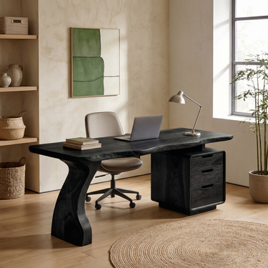Sculptural Writing Desk With Waterfall Leg and Drawer Pedestal