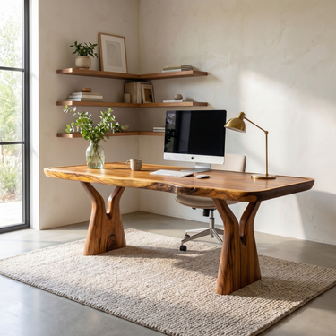 Organic Writing Desk With Sculpted Twin Pedestal Base