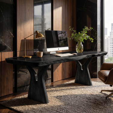 Organic Writing Desk With Sculpted Twin Pedestal Base
