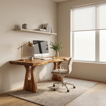 Live Edge Desk With Carved Twin Pedestal Supports