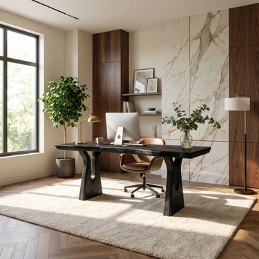 Live Edge Desk With Carved Twin Pedestal Supports