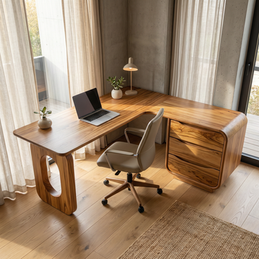 Corner Executive Desk With Sculptural Pedestal Storage
