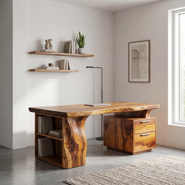 Modern Executive Desk With Storage Pedestal and Bookshelf Base