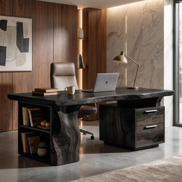Modern Executive Desk With Storage Pedestal and Bookshelf Base
