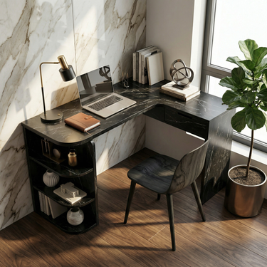 Small Corner Writing Desk With Floating Drawer and Shelves