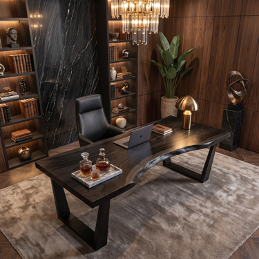 Live Edge Executive Desk With Curved Slab Top