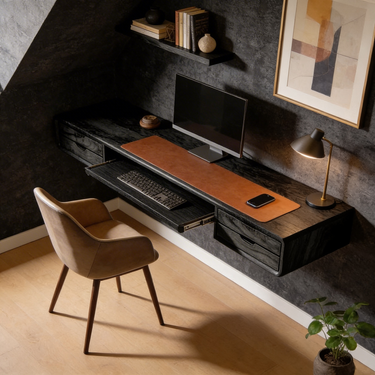 Floating Wall Mounted Desk With Drawers and Keyboard Tray