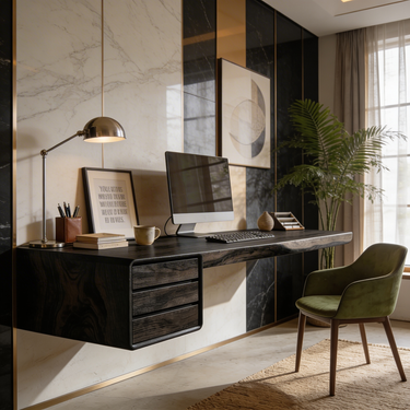 Floating Live Edge Desk With Storage Drawers