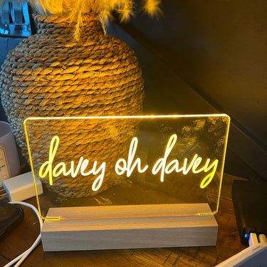 Custom Night Light, Engraved Name Photo Plaque, USB Powered LED Lamp, Wood Stand Table Light Up Personalized Christmas Gift, 