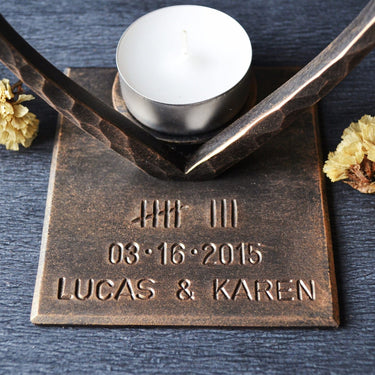 Bronze Heart for 8th Anniversary,Hand Forged Candle Holder,Personalized 8th Anniversary Gift,8th Anniversary Gift for Wife,Ca