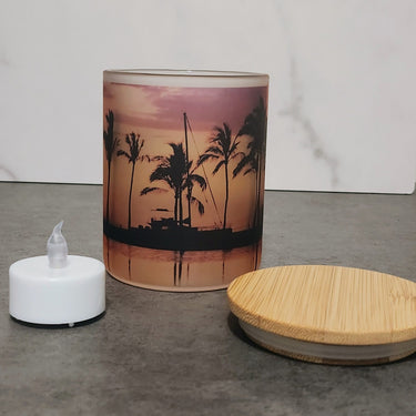 Sunset Palm Tree Beach Designed Battery Operated Tea Light Holder