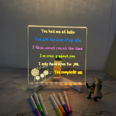 LED Note Board with Colors, 2024 New Glowing Acrylic Message Marker Board, Night Light with 7 Colors Pens and Stand for Offic