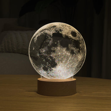 Moon Night Light, LED Moon Globe Lamp, Wooden Base, Cozy &amp; Modern Home Bedroom Decor