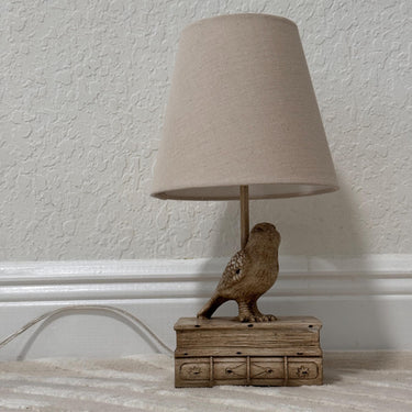 Vintage Owl Table Lamp, Restored Ceramic Bird Figurine, Handmade Dresser Base, Beige Shade Lamp 15'' Bedside Bird Lamp, Bests