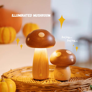 Handmade Wooden Mushroom Lamp: Rechargeable LED Night Light baby gift