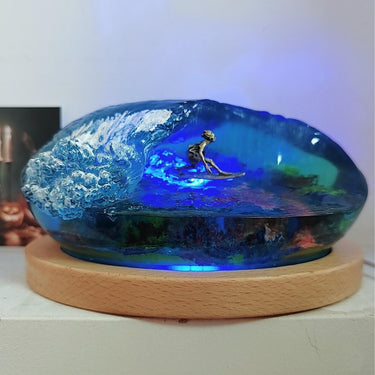 Ocean Wave Resin Night Light - Handmade Surfboard Lamp with LED, Coastal Bedside Decor, Surfer Gift for Men, Beach House Ligh