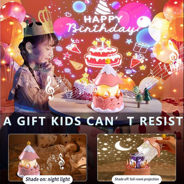 Carousel Moon Bunny Projector • Pink Kids Night Light Toy • Personalized Custom Slides • Rotating Nursery Lamp Gift