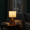 Wooden Tripod Table Lamp with Linen Shade – Small Bedside Night Lamp