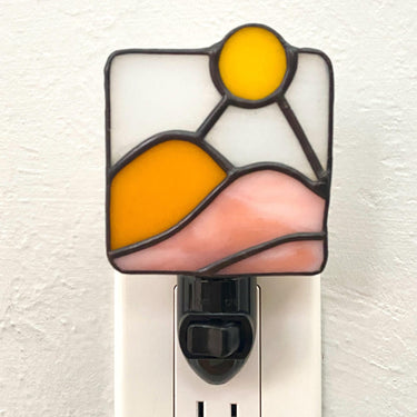Sunrise Night Light, Deep Guava colorway, stained glass