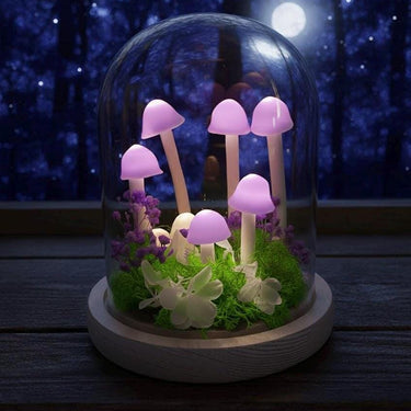Enchanted Mushroom Lamp Glass Dome - Cottagecore Night Light - Fairy Forest Decor