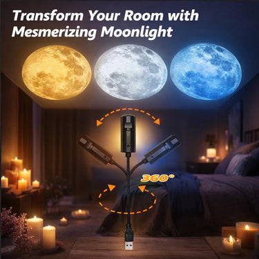 USB LED Moon Projector Lamp – 360° Sky &amp; Moon Projection | Decorative Night Light for Bedroom, Wedding and Photos