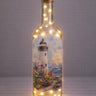Sunset Lighthouse Wine Bottle Light – Coastal Wildflower Decor – Beach House Nightlight – Upcycled Nautical Gift