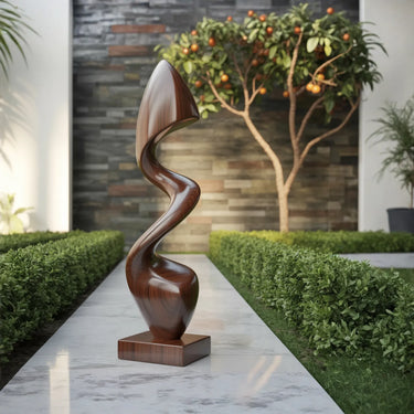 Tall Abstract Wood Sculpture With Organic Twisting Form