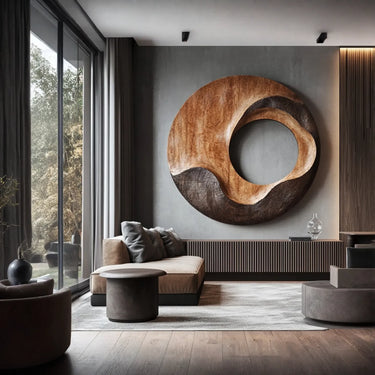 Abstract Round Wood Wall Sculpture Handcrafted Organic Modern Wall Decor