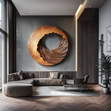 Abstract Spiral Solid Wood Wall Sculpture Round Modern Carved Wood Wall Art