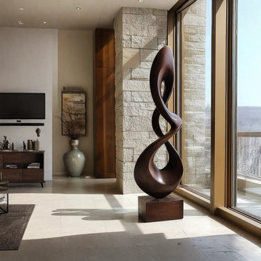 Infinity Curve Pedestal Sculpture in Natural Wood