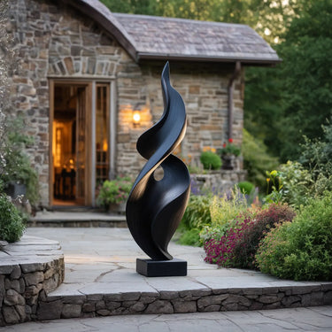 Curved Outdoor Accent Sculpture in Natural Wood for Entry Gardens