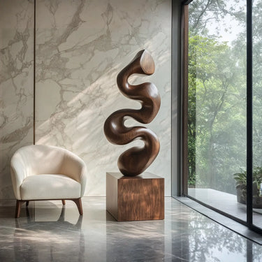 Contemporary Abstract Pedestal Sculpture in Natural Wood
