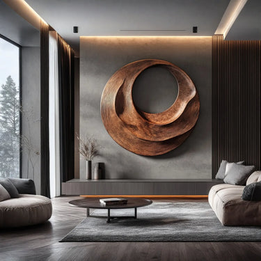 Abstract Ring Solid Wood Wall Sculpture Modern Round Carved Wood Wall Art
