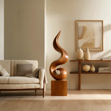 Abstract Wood Sculpture With Flowing Organic Form