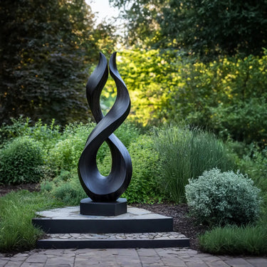 Twisting Outdoor Sculpture for Garden Landscapes in Natural Wood