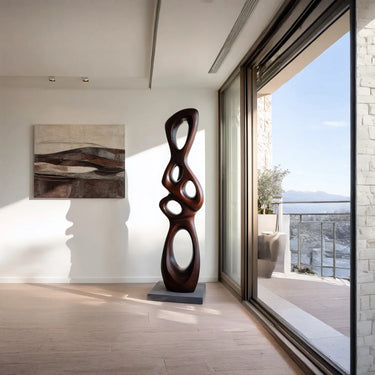 Open Form Floor Sculpture in Natural Wood for Modern Interiors