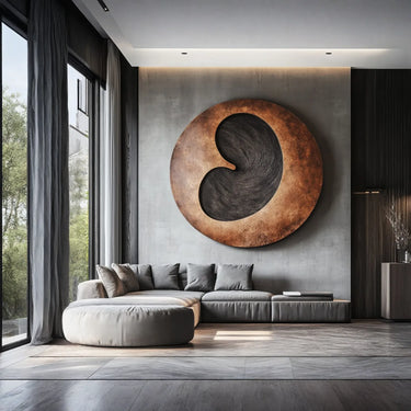 Organic Solid Wood Wall Sculpture with Carved Center Design