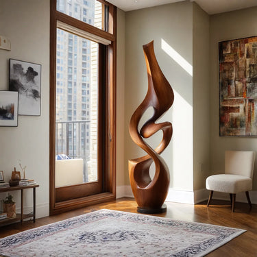Handcarved Solid Wood Spiral Sculpture for Contemporary Home Decor