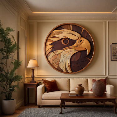 Eagle Profile Round Wall Art with Layered Carved Relief