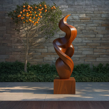 Abstract Solid Wood Garden Sculpture Handcarved Twisted Wood Outdoor Statue