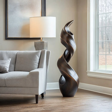 Abstract Solid Wood Floor Sculpture Handcarved Twisted Modern Wood Statue